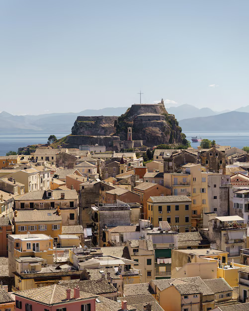 vertical-shot-buildings-cliffs-surrounded-by-sea-corfu-greece_181624-61459